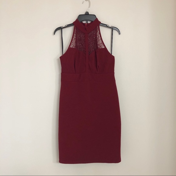 Red Wine Lace High Neck Dress L - Picture 11 of 14